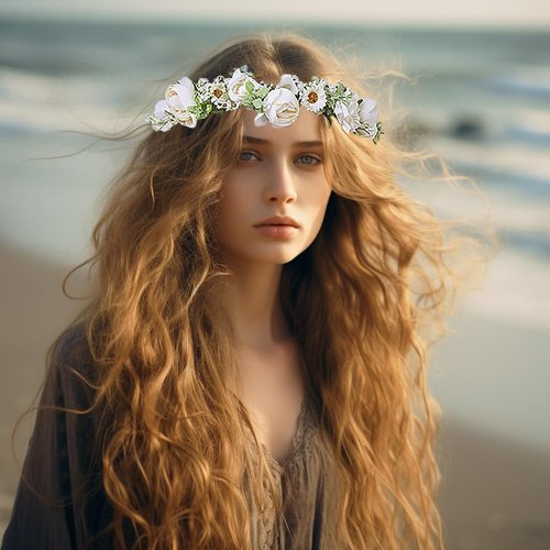 Trepveter Girl Flower Crown Floral Crown Wedding Flower Headband Floral Headpiece Halo Boho Maternity Photo Props Wedding Party Prom White
