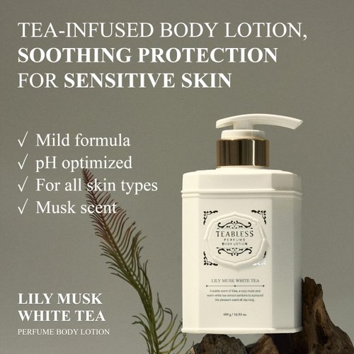 TEABLESS Lily Musk White Tea Perfumed Body Lotion, Hydrating Vegan Moisturizer for Sensitive & Dry Skin, Softening & Nourishing Formula, Slow Aging, Non-Greasy, Floral Musk Scent, Korean Skin Care