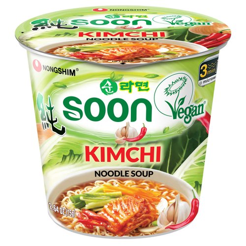 Nongshim Soon Kimchi Instant Vegan Ramen Noodle Soup Mix Cup, 6 Pack, Microwaveable Vegan Meatles...