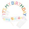 WY LIGHTING LEVEL Rainbow Happy Birthday Headband It's My Birthday Tiara Sash Crown Headpiece Set Princess Birthday Crown Decorations Women for Girl Halloween Christmas Party Accessories