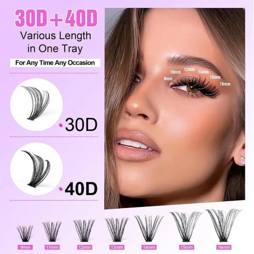 CRYOLITE False Eyelashes 240pcs, 30D+40D D Curl Lash Extensions Natural and Soft, Reusable with Waterproof Bond and Seal, Tweezer and Brushes For Self Application(9-16mm MIX KIT)