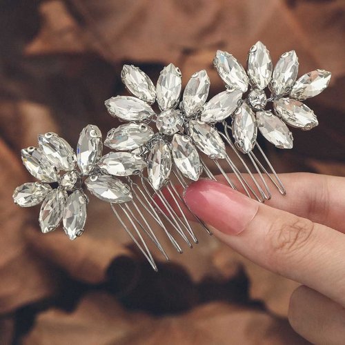 Latious Crystal Bride Wedding Hair Comb Silver Rhinestone Bridal Hair Side Pieces Hair Clip Hair Accessories for Women and Girls (A-Silver)