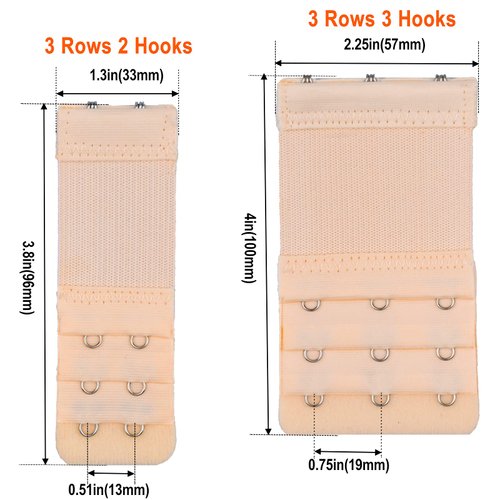 Tiousoni 6 Pieces Women's Bra Extenders 2 Hook / 3 Hook Comfortable Stretchy Bra Extension Strap (Black, White, Nude)