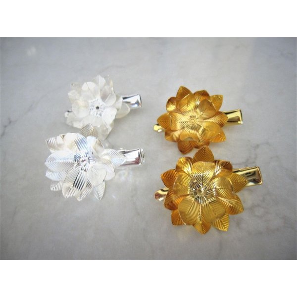 Generic 2 small gold or silver flower hair barrette alligator clip bridal clip bridal (Primary color: Gold)