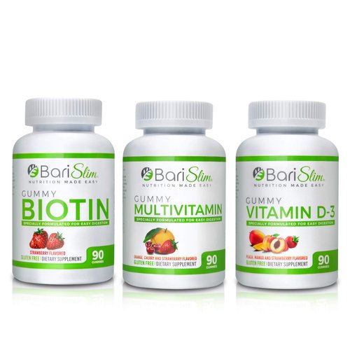 BariSlim Bariatric Multivitamin Gummies – Multivitamin, Biotin, and D3 - Specially Formulated Gummy Vitamins for Patients After Weight Loss Surgery - Easy Digestion | 3 Pack (90 Fruit Chews)