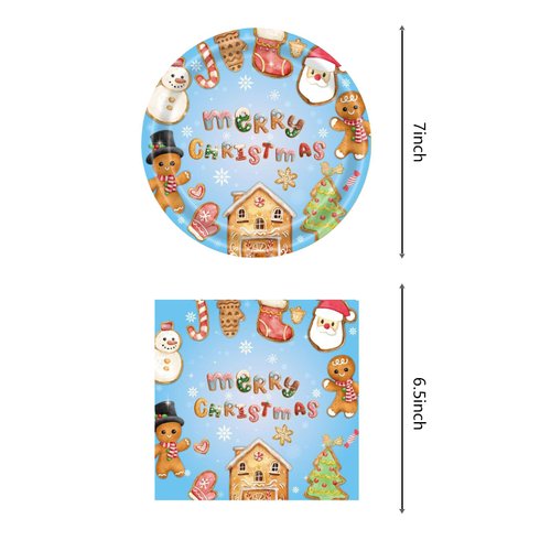 Hzleyw Gingerbread Christmas Party Supplies Paper Plates and Napkins Gingerbread Man Christmas Disposable Dinnerware Set, Christmas Dinnerware Set, Merry Christmas Party Decorations Serves 20