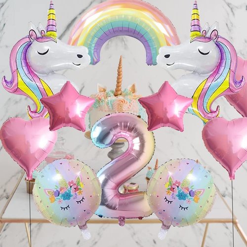 Unicorn Balloons Unicorn Birthday Party Decorations for Girls Foil Balloons Set Macaron and Rainbow Balloon Wedding Baby Shower Party Supplie (number 2)