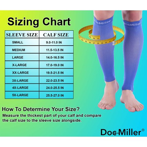 Doc Miller Calf Compression Sleeve Men and Women - 20-30mmHg Shin Splint Compression Sleeve Recover Varicose Veins, Torn Calf and Pain Relief - 1 Pair Calf Sleeves Blue Color - Small Size