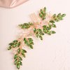 BERYUAN Green Teardrop Crystal Pearls Hair Comb with Gold, Handmade Fashion Jewelry Hair Accessory for Women, Bridal Side Combs for Wedding, Daily Life Wear, Parties, Celebrations