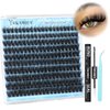 Yawamica Eyelash Extension Kit Fluffy Lash Clusters 60D Volume Individual Lashes 10-16mm Lash Extension Kit Wispy Eyelash Clusters D Curl Cluster Lashes with Bond and Seal Lash Tweezers DIY Lash Kit