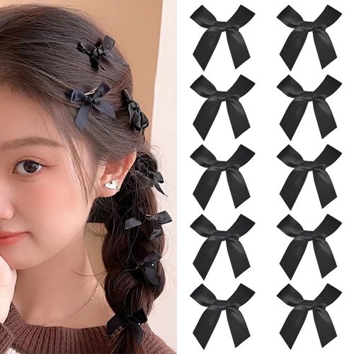 Side Hair Bow Clips for Women Satin Bowknot Hair Clips for Girls French Hair Barrettes for Thin Thick Hair Pins for Fine Hair Non Slip for Women Black Hair Ribbon Clips 15Pcs