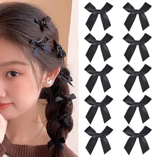 Side Hair Bow Clips for Women Satin Bowknot Hair Clips for Girls French Hair Barrettes for Thin Thick Hair Pins for Fine Hair Non Slip for Women Black Hair Ribbon Clips 15Pcs