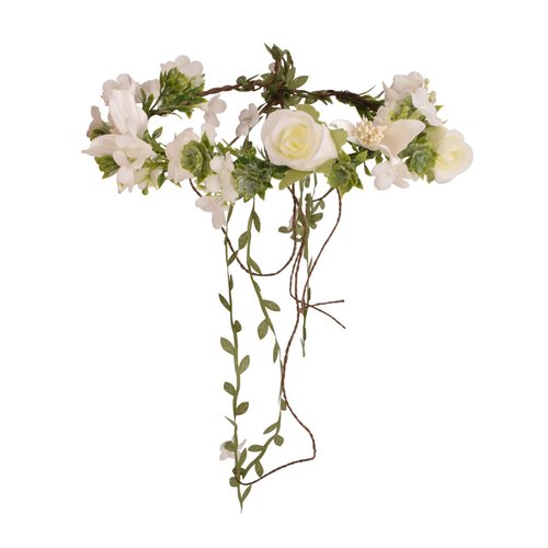 DreamLily Woodland Fairy Floral Headband Flower Grils Crown with Tail Bridal Hair Wreath DFS34 (I...
