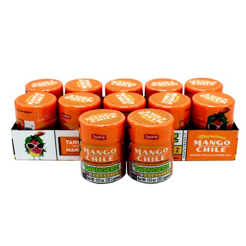 Twang Twangerz Flavored Salt Snack Topping - Lime, Lemon Lime, Chili Lime, Mango Chili & Dill Pickle (Mango Chili, 12 Pack)