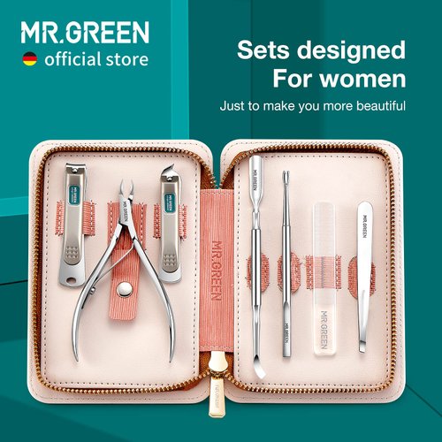 MR.GREEN 7in1 Manicure Sets Personal Care Tools Stainless Steel Professional Nail Clippers Pedicure Set Travel Case Kits (Mr-6032)