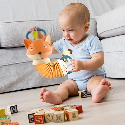 Baby Fox Musical Toy - On-The-Go Entertainment with Classical Melodies, Accordion Stretch, and Squeaky Fun for Developing Motor Skills - Perfect for Strollers, Car Seats, and Travel (Fox)