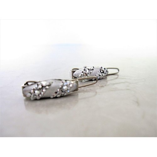 Two extra small tiny silver crystal hair pin clip barrettes fine hair