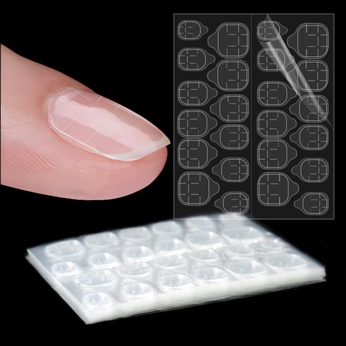 Laza 10 Sheets 240Pcs Ultra-Thin Clear Nail Adhesive Tabs 12 Sizes Waterproof Fake Nail Glue Sticker Super Sticky Nail Bond Double Sided Jelly Glue for Press On Nails Stickers Manicure Nail Glue Tabs