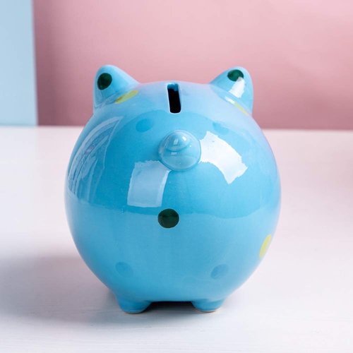 FOVSHNG Ceramic Piggy Bank for Boys Cute Coin Bank for Kids Birthday Gift Piggy Banks Blue (5x5x4inch)