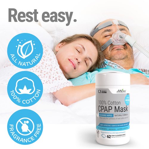 AWOW CPAP Wipes for Mask Cleaning - CPAP Accessories for daily CPAP Cleaning, Unscented 100% Cotton, Make CPAP Mask Cleaning easy with Regular CPAP or BiPAP Mask Maintenance, 62 Wipe Canister