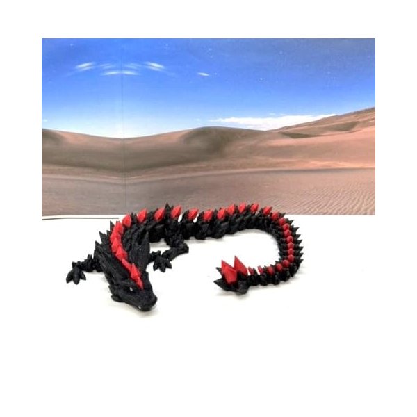 3D Printed Dragon, Black and Red Articulated Crystal Dragon, Home Office Decor Executive Desk Toys, Fidget ADHD Toy for Autism/ADHD - D022-DR