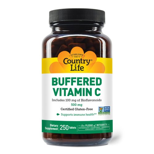 Country Life Vitamin C Buffered with Bioflavonoids, 500mg, 100 Tablets, Certified Gluten Free, Ce...