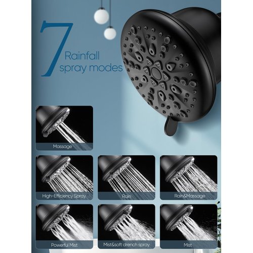 Cobbe Filtered Shower Head, 7 Modes High Pressure Shower Heads - 16 Stage Shower Head Filter for Hard Water for Remove Chlorine and Harmful Substances (Midnight Black Matte, 5 Inch Round)