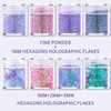 GABOX 8 Jars Mermaid Purple Cosmetic Chunky Glitter Set, Holographic Nail Resin Glitter, Fine Powder+1mm+2mm+3mm Sequins Flakes, Iridescent Art Glitter Set for Body Face Eyes Hair Crafts