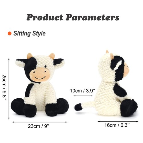 HWD 9.8'' Soft Cow Plush Dolls Stuffed Animals Toys Gifts for Kids, Toddler, Birthday, Valentines, Christmas (Sitting)