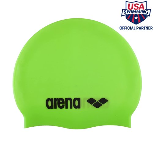 Arena Classic Unisex Soft Silicone Swim Cap for Women and Men, Intensive Training and Racing Comfortable Non-Slip Long Hair Swimming Hat, Acid Lime/Silver