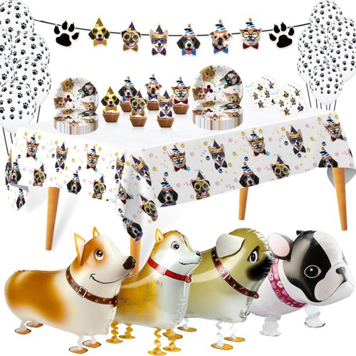 Dog Birthday Party Supplies – Dog Themed Decorations for Puppy Birthday Celebration, Cake Topper, Paw Balloons, Chien Walking Balloon and Banner for 20 Guests (Puppy)