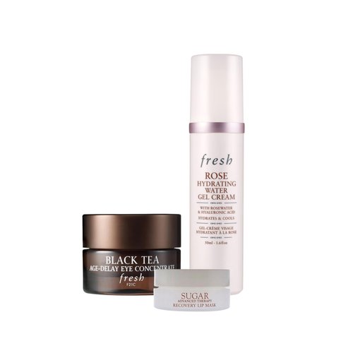 Fresh Black Tea Eye Concentrate, Rose Hydrating Gel Cream, and Sugar Advanced Lip Mask Gift Set