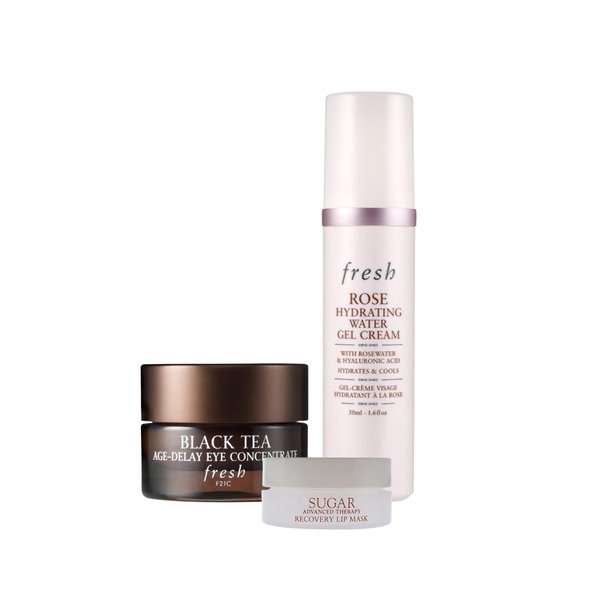 Fresh Black Tea Eye Concentrate, Rose Hydrating Gel Cream, and Sugar Advanced Lip Mask Gift Set