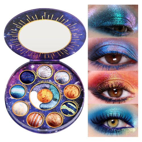 Tintark Galactic Assemble Eyeshadow Palette 14 Colors Glitter Shimmer Metallic Eye Shadow Pallet Brown Blue Galaxy Eye Makeup Palettes Create Space-like Eyes Make up Vegan & Talc Free