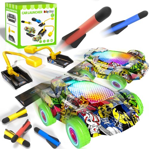 Beby Buty Indoor Outdoor Car Launcher Toys for Kids Boys, Rocket Car Launcher Toys Include 6 Foam Rocket & 2 Car, Ideas 3 4 5 6 Year Old Boys Toys Birthday Gifts, Outdoor Toys for Kids Ages 3-5 4-8
