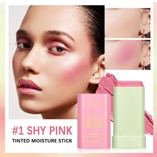 Multi-Use Makeup Blush Stick, Monochromatic Blush Beauty Wand for Cheek and Lip Tint with Long Lasting Hydrating Formula, Waterproof Silky Smooth Solid Moisturizer Stick (1# pink)