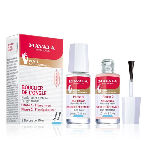 Mavala Nail Shield, 2 Count, Phase 1 & 2, Clear Nail Polish Top Coat, Nail Strengthener, Nail Growth & Nail Hardener Treatment, Nail Care and Repair for Brittle or Split Nails