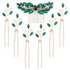 inSowni 7 Pieces Vintage Proms Bridal Wedding Glitter Gmerald Green Rhinestone Crystal Gold Metal Hair Side Combs Slides U-shaped Hair Pins Accessories for Women Flower Girls Brides Bridesmaids