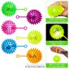 24 Pieces Light up Balls Light up Party Favors Fidget Spiky Toy Stress Relief Spike Rubber Ball Led Flashing Spiky Balls with Rope Flash Squeaky Ball Party Favors for Kids Adults(Fresh Color)