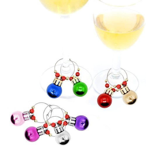 Wine Glass Charms Christmas Themed 8 Colors Ball Ornaments Wine Glass Markers Tags for Stem Glasses Wine Drinker Gift Wine Tasting Party Favors Decorations
