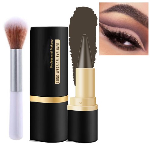 Black Brown Gel Eyeliner Pencil, Ayky Long Wear Gel Eyeliner with Makeup Brush, Natural Black Eyeliner Cream Waterproof, Cat Eye Makeup Stencil, Smokey Eyeshadow Palette Stick Smudge Proof (Brown)