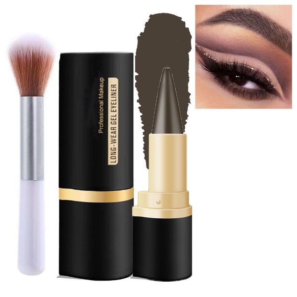 Black Brown Gel Eyeliner Pencil, Ayky Long Wear Gel Eyeliner with Makeup Brush, Natural Black Eyeliner Cream Waterproof, Cat Eye Makeup Stencil, Smokey Eyeshadow Palette Stick Smudge Proof (Brown)