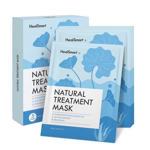 HealSmart 5 Pack Facial Mask 72 Hour Moisturizing and Soothing Face Mask Sheet Improve Skin Clarity and Radiance, for All Skin Types, High Capacity, Made in Korea