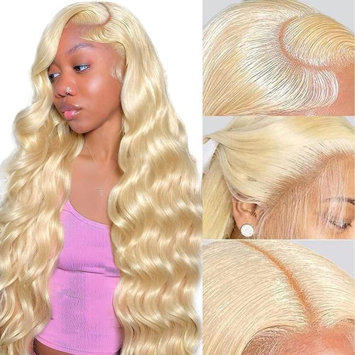 DUGPOB 613 Lace Front Wig Human Hair Body Wave 200 Density Hd Lace Front Glueless Wigs Human Hair Pre Plucked Blonde Wigs for Women 24 Inch