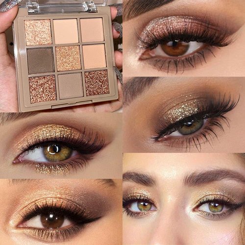 Matte Shimmer Nude Brown Eye Shadow Palette Makeup,Eyeshadow Long Lasting Waterproof Cruelty-Free , 9 Blendable Shades in Smooth Matte and Shimmer Finishes with Gorgeous Pearls for Girls (05#)