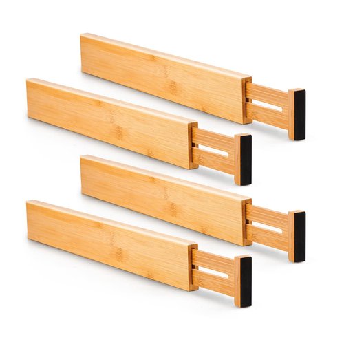 Utoplike 4 PCS Bamboo Kitchen Drawer Dividers, Adjustable Drawer Organizers for Socks, Spring Loaded, Works in Drawer for Bedroom, Kitchen, Dresser, Bathroom, Desk