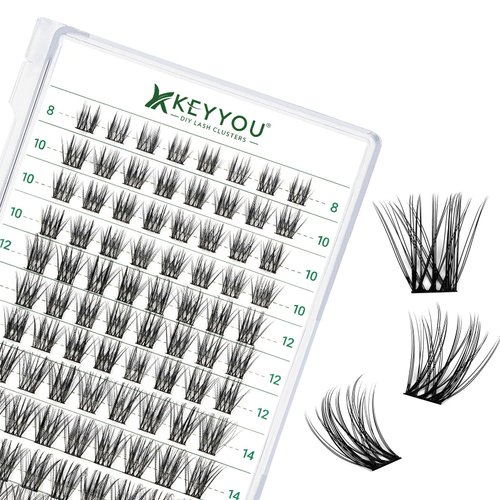 Lash Clusters 96pcs Individual Lashes D Curl 10-18MIX Eyelash Clusters KEYYOU Volume Wispy Lash Extension Soft&Comfortable Easy DIY at Home(Y18,D-10-18MIX)
