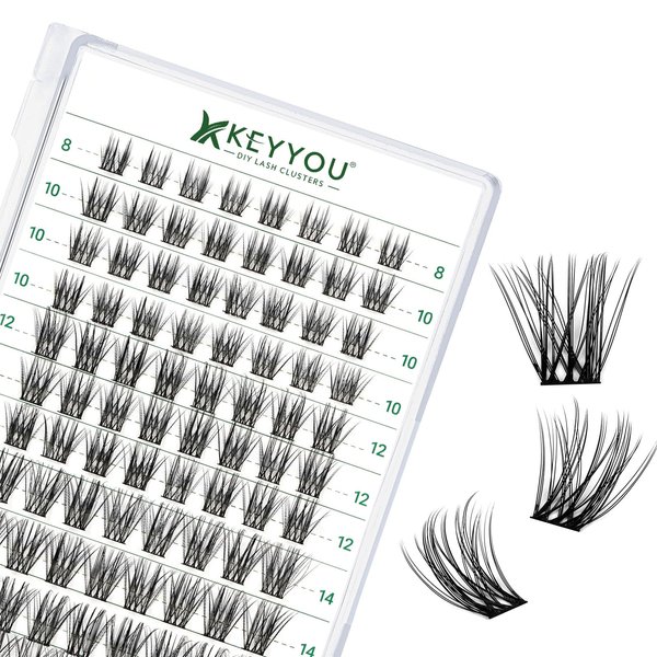 Lash Clusters 96pcs Individual Lashes D Curl 10-18MIX Eyelash Clusters KEYYOU Volume Wispy Lash Extension Soft&Comfortable Easy DIY at Home(Y18,D-10-18MIX)