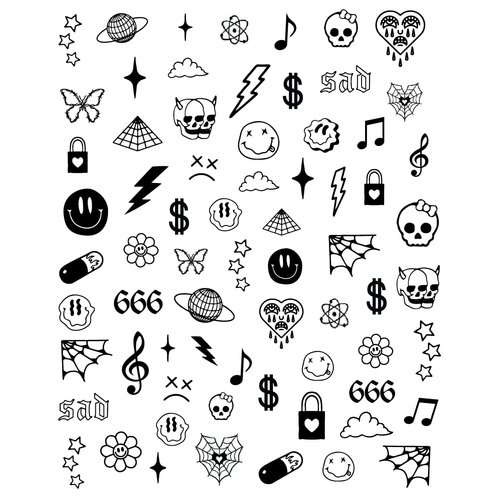 Impressed Gothic Authentic 5 Sheets Luxury Grunge Nail Art Stickers 500+ Black Customized Nail Decals for Fake Nail Design Decorations and Salon Nails Accessories for Men and Women (Grunge)