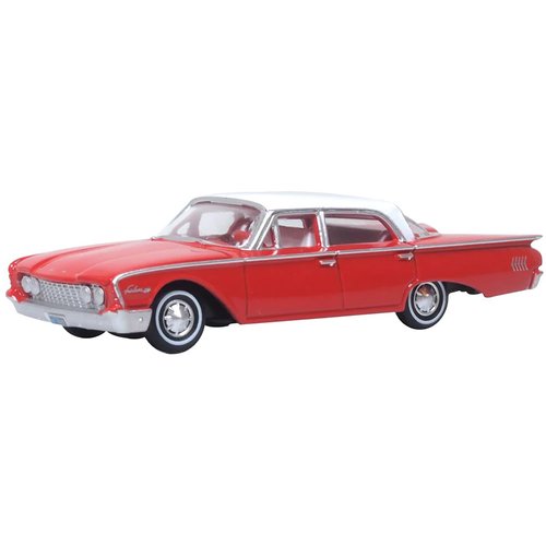 Oxford Diecast 1960 Fairlane Sedan 500 Monte Carlo Red with Corinthian White Top and Interior 1/87 (HO) Scale Diecast Model Car 87FF60001